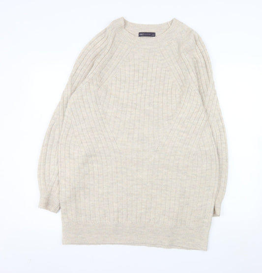Marks and Spencer Women’s Beige Long Sleeve Ribbed Knit Pullover Jumper M
