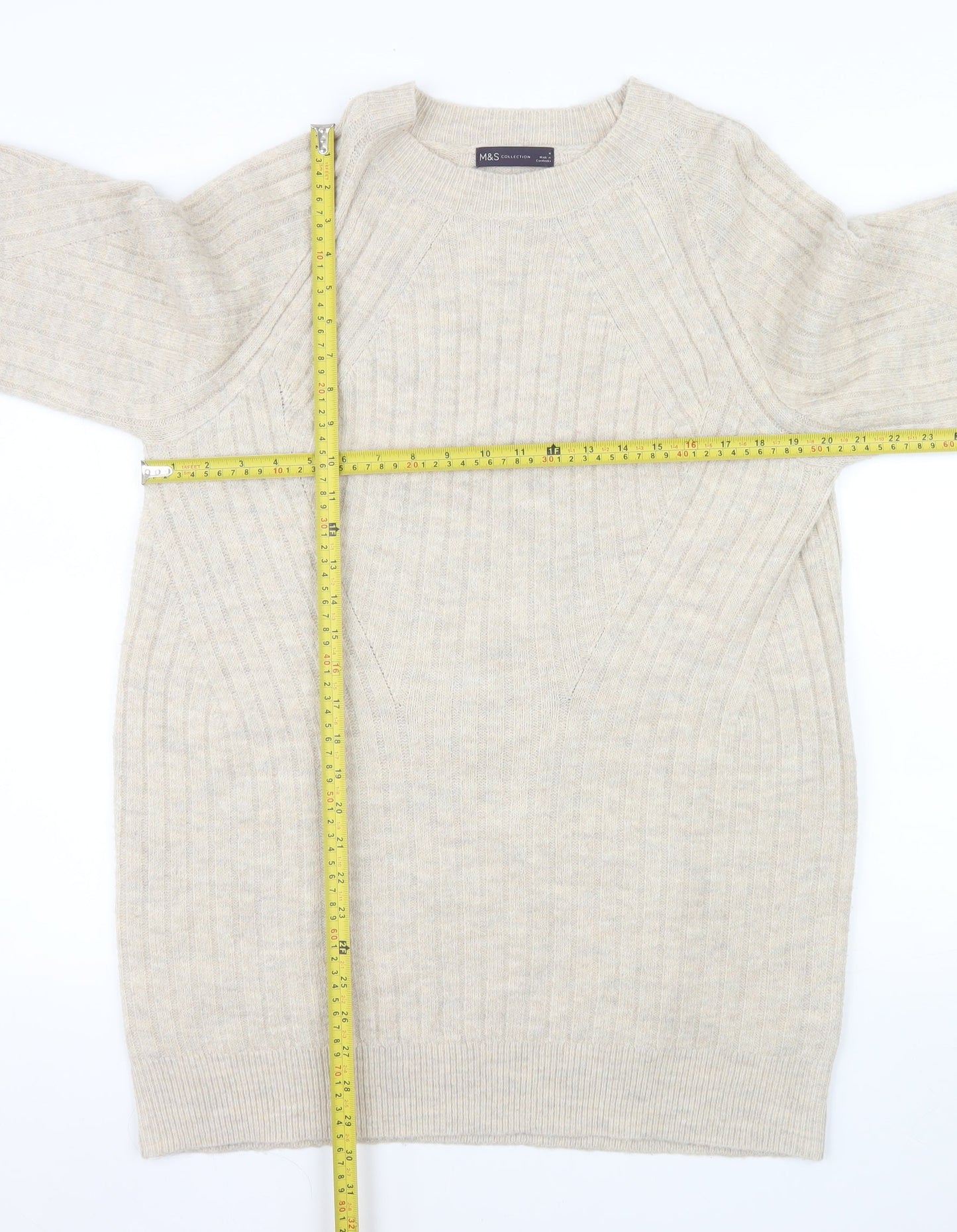 Marks and Spencer Women’s Beige Long Sleeve Ribbed Knit Pullover Jumper M
