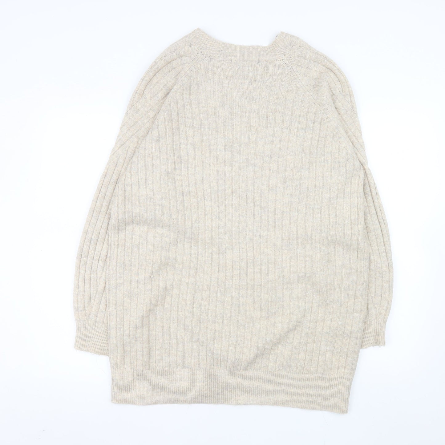 Marks and Spencer Women’s Beige Long Sleeve Ribbed Knit Pullover Jumper M