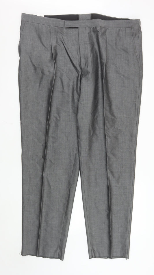 Torre Men's Grey Wool Blend Pleated Dress Trousers 46R