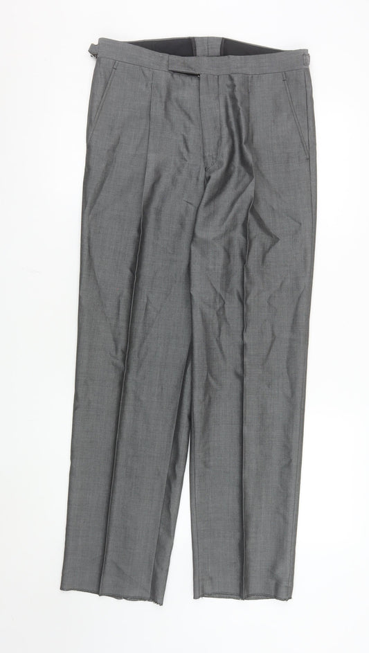 Torre Men's Grey 32S Classic Pleated Wool Blend Dress Trousers