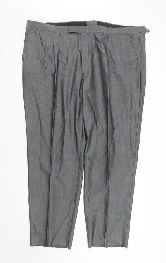 Torre Men's Grey Wool Blend Pleated Dress Trousers UK 46S