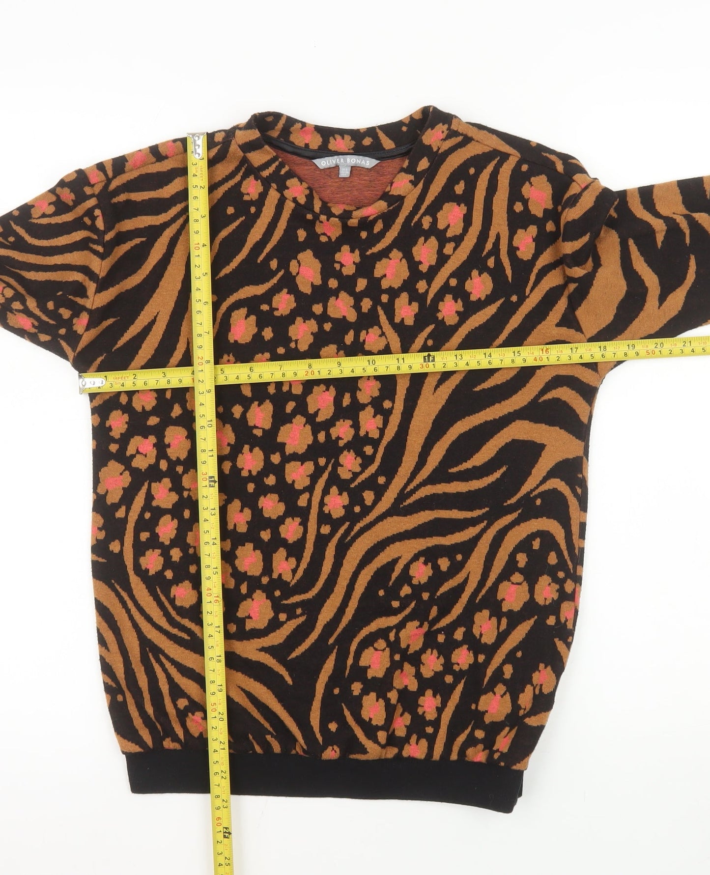 Oliver Bonas Women's Brown Black Floral Animal Print Pullover Sweatshirt UK 8