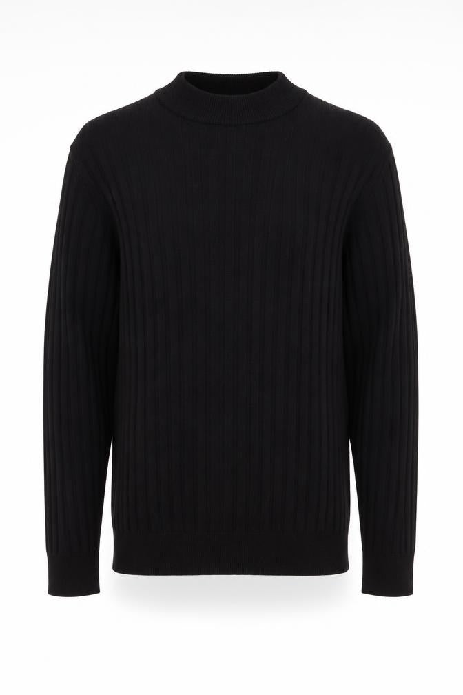 Next Mens Black Cotton Ribbed Crew Neck Jumper Size M