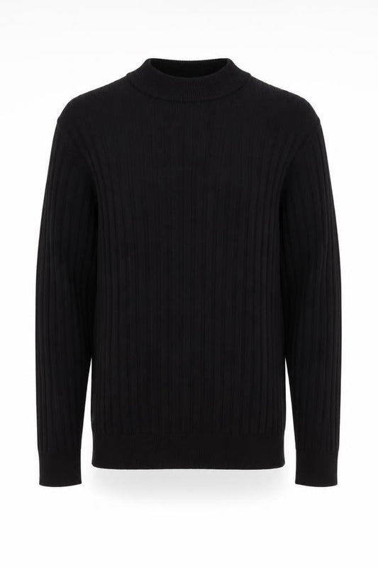 Next Mens Black Cotton Ribbed Crew Neck Jumper Size M