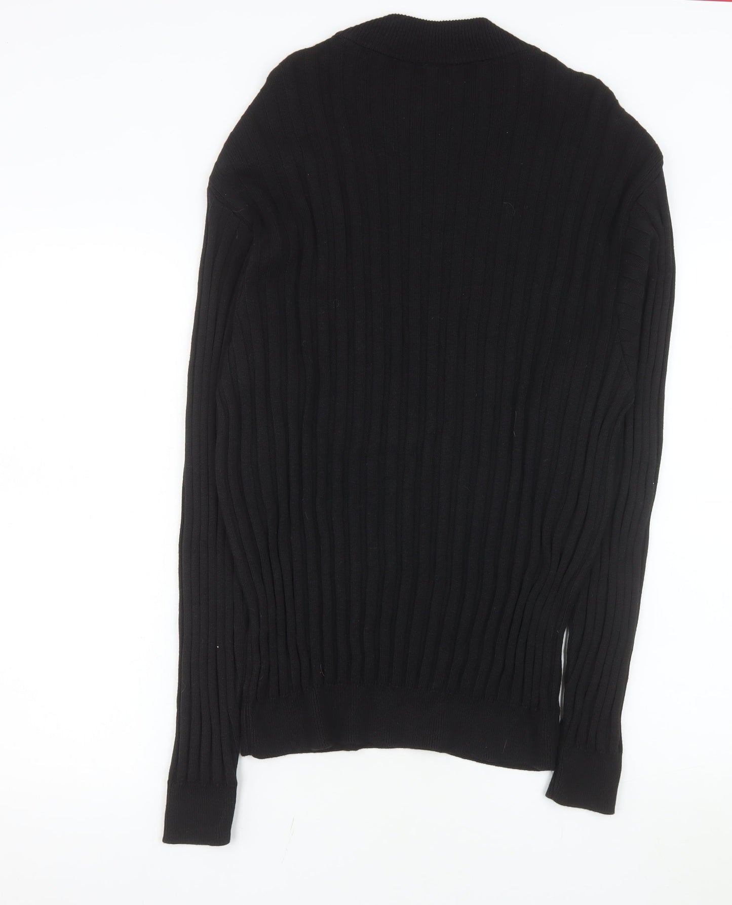 Next Mens Black Cotton Ribbed Crew Neck Jumper Size M