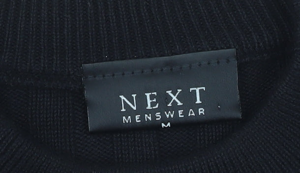 Next Mens Black Cotton Ribbed Crew Neck Jumper Size M