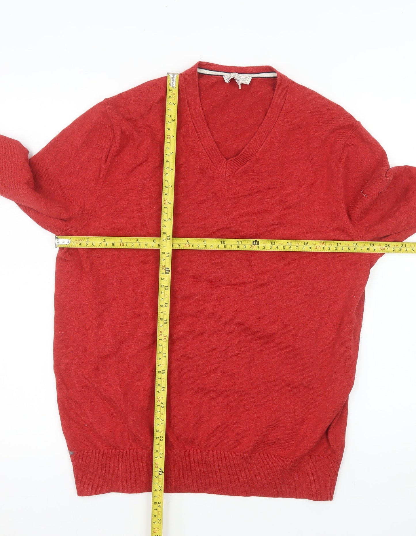 Gap Men's Red V-Neck Cotton Pullover Jumper Size M Casual Knitwear