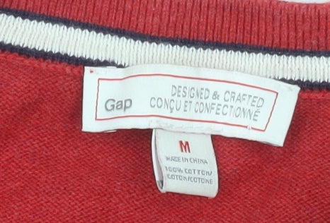 Gap Men's Red V-Neck Cotton Pullover Jumper Size M Casual Knitwear