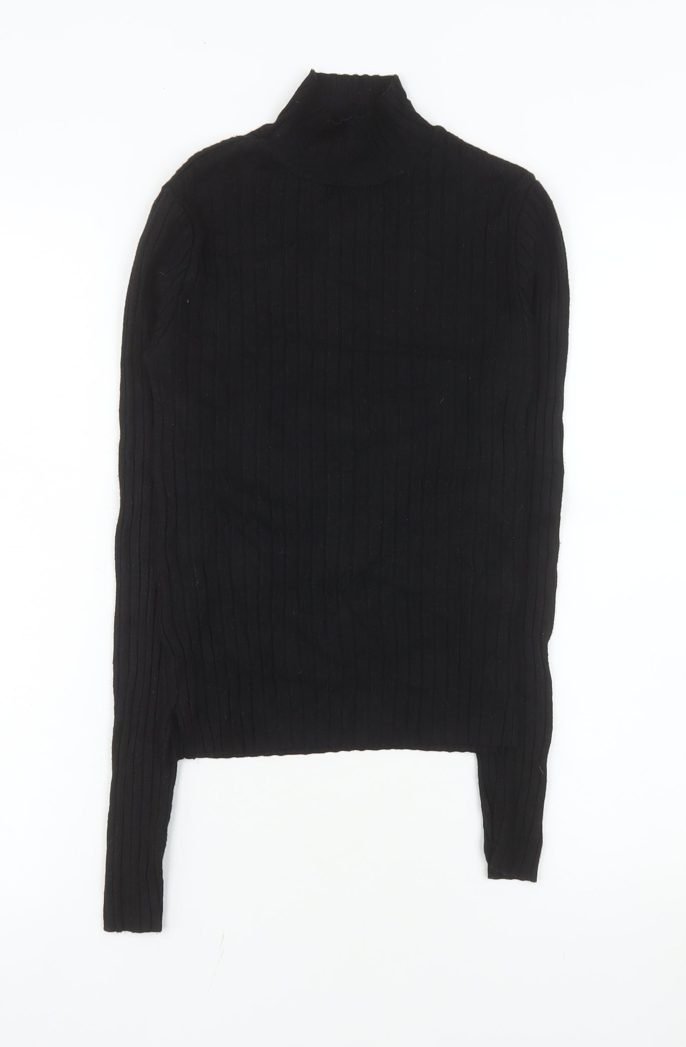 Pull&Bear Women's Black Slim Fit High Neck Long Sleeve Knit Top Size S