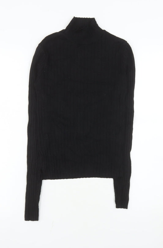 Pull&Bear Women's Black Slim Fit High Neck Long Sleeve Knit Top Size S