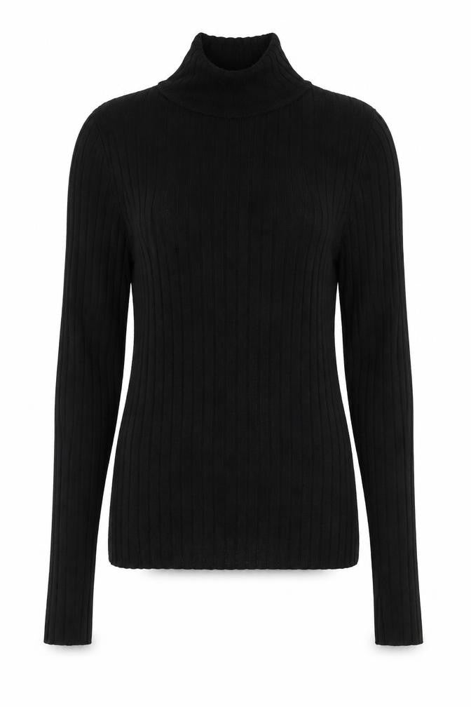 Pull&Bear Women's Black Slim Fit High Neck Long Sleeve Knit Top Size S