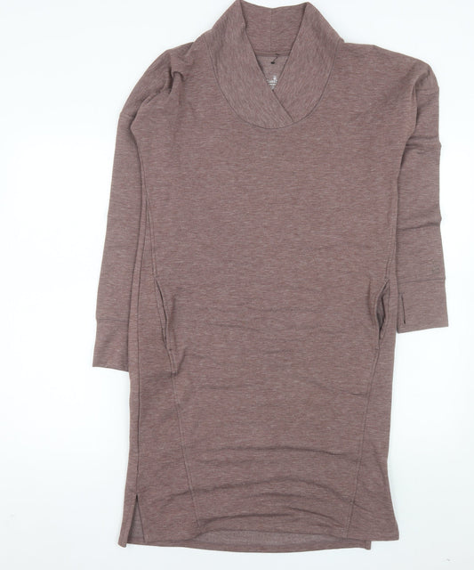 Cuddl Duds Women Brown S Shift Knee Length Long Sleeve Cowl Neck Dress