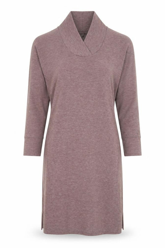 Cuddl Duds Women Brown S Shift Knee Length Long Sleeve Cowl Neck Dress