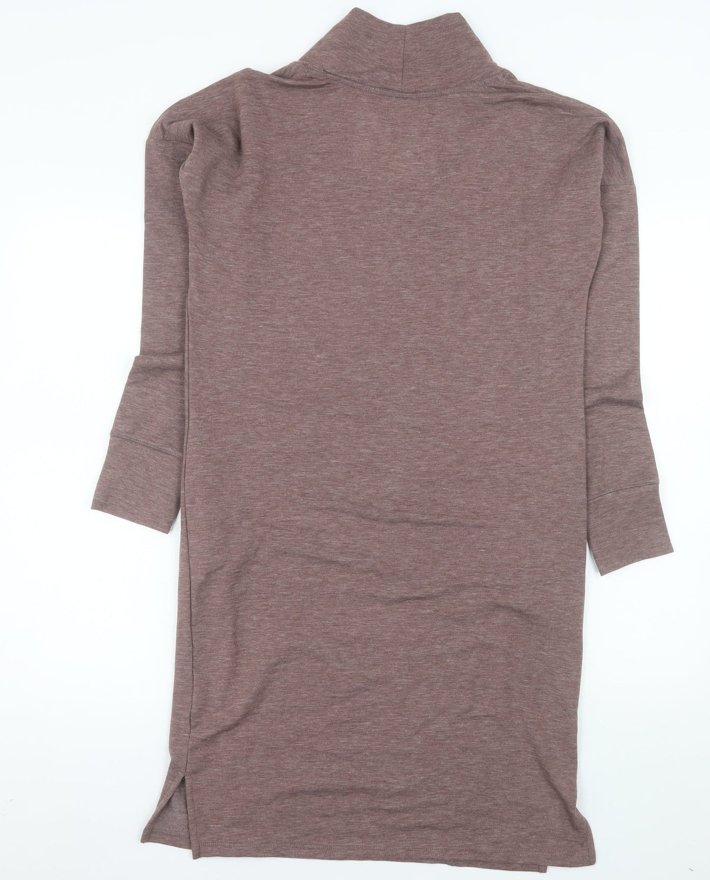 Cuddl Duds Women Brown S Shift Knee Length Long Sleeve Cowl Neck Dress
