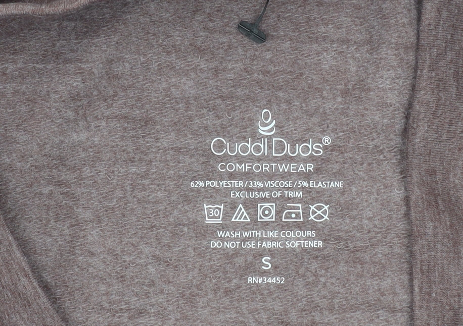 Cuddl Duds Women Brown S Shift Knee Length Long Sleeve Cowl Neck Dress
