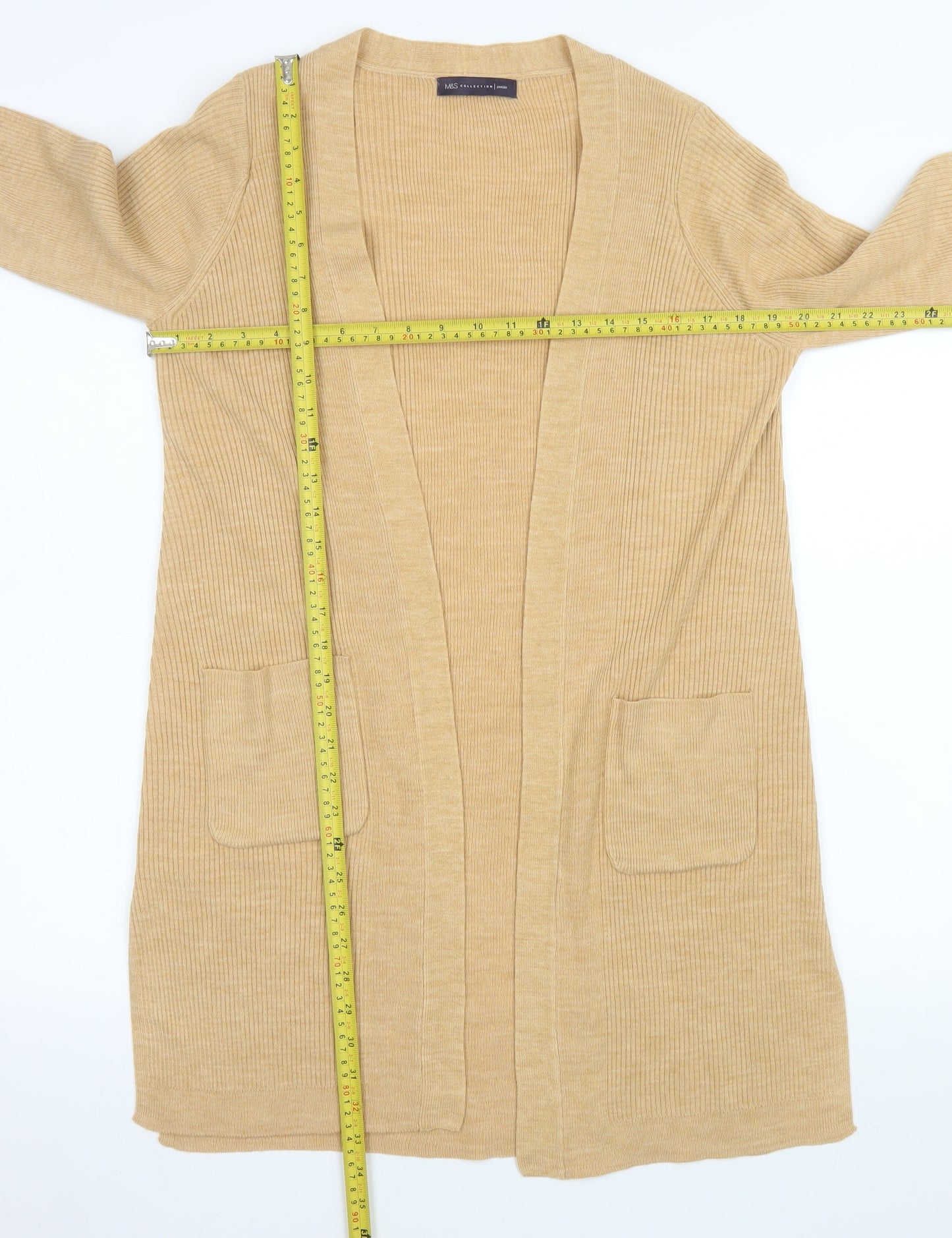 Marks and Spencer Women's Beige Longline Open Knit Cardigan M