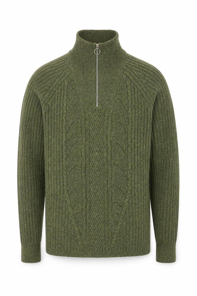 Marks & Spencer Men's Green Knit Half Zip High Neck Sweatshirt Size M