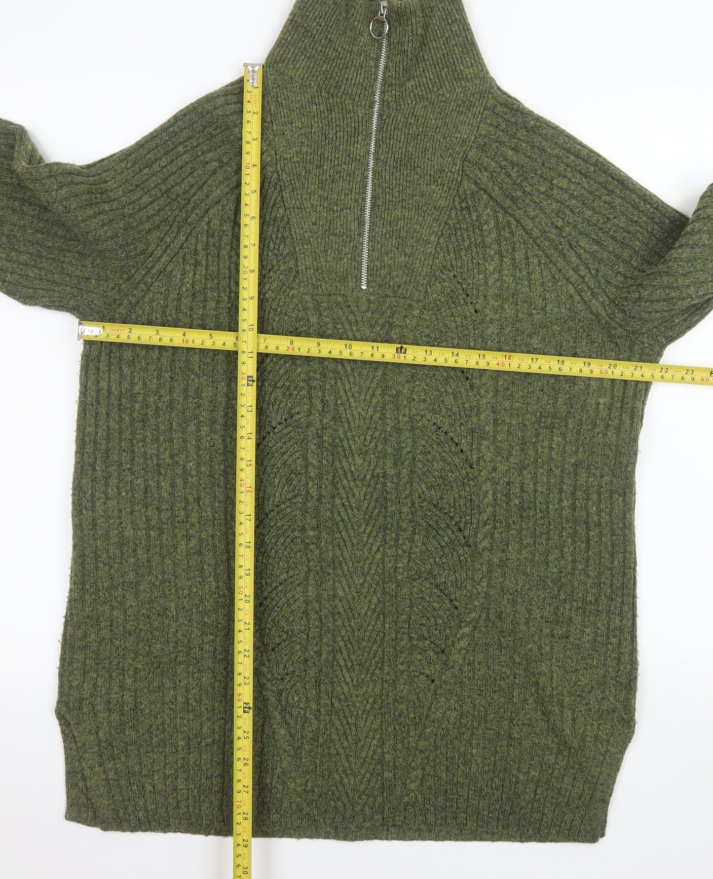 Marks and Spencer Men's Green Knit Half Zip High Neck Sweatshirt Size M