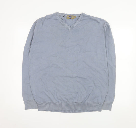 Urban Vintage Men's Blue XL V-Neck Cotton Pullover Jumper
