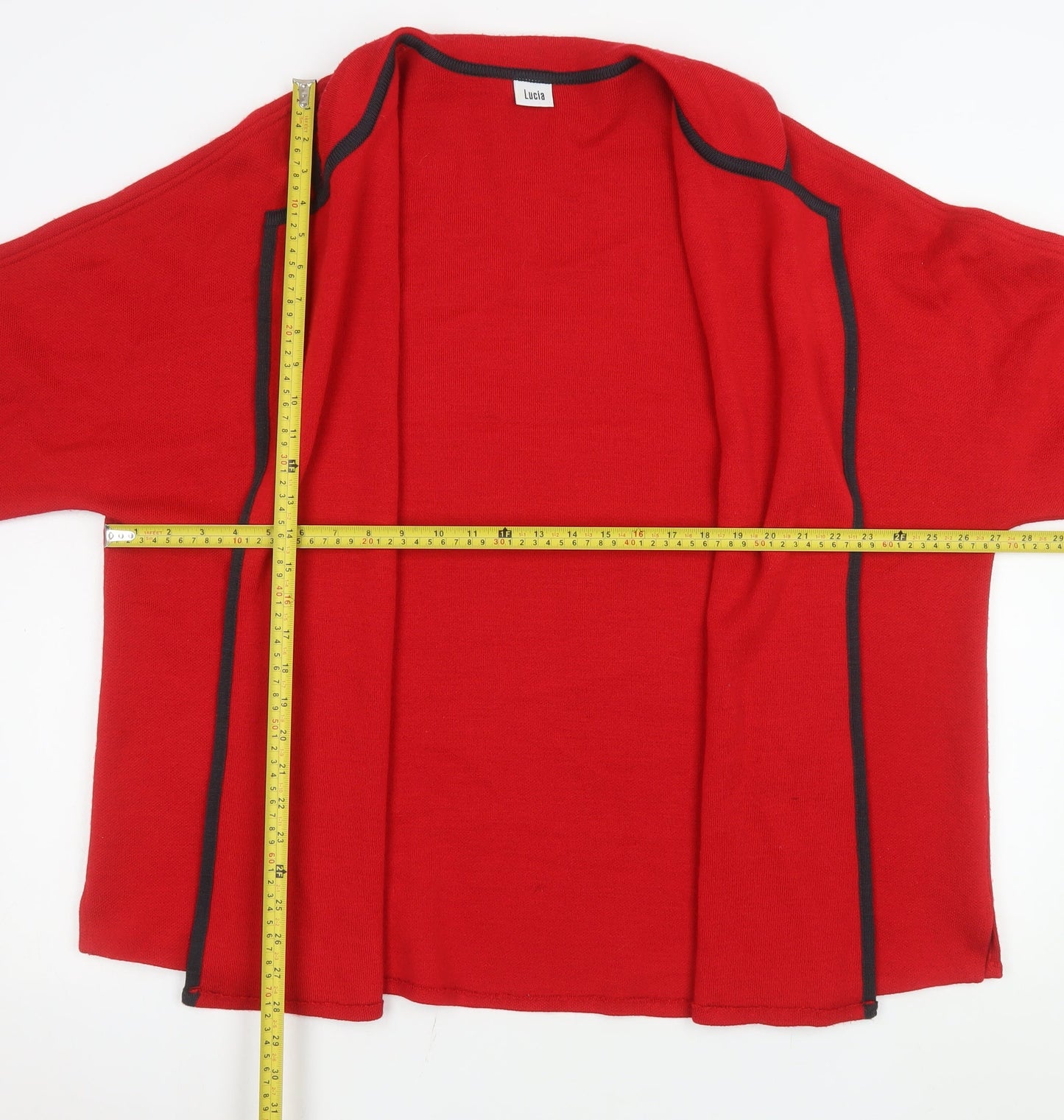 Lucia Women's Red Wool Open Front Cardigan Size 14