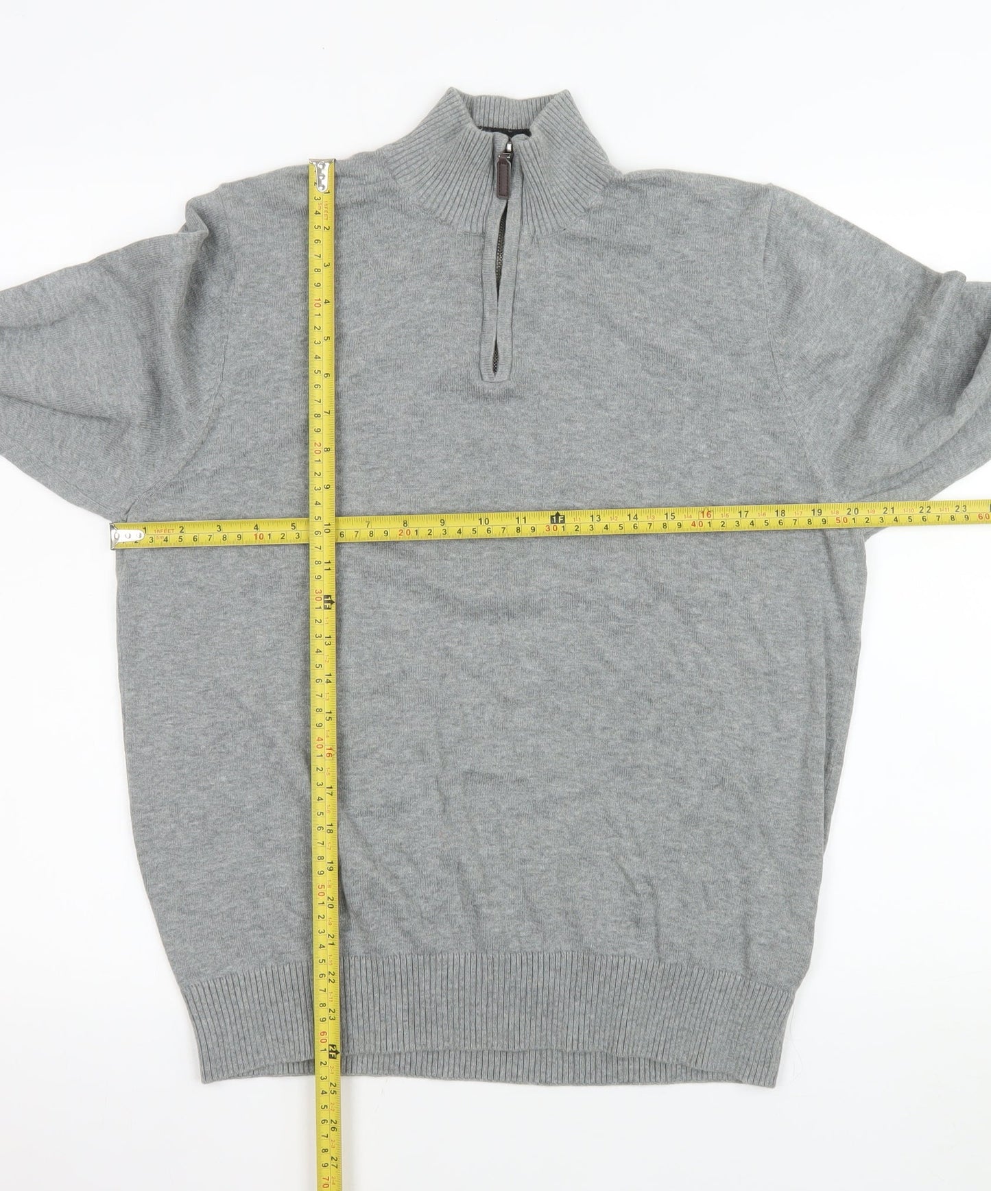 Marks and Spencer Men's Grey Cotton 1/4 Zip Sweatshirt Medium