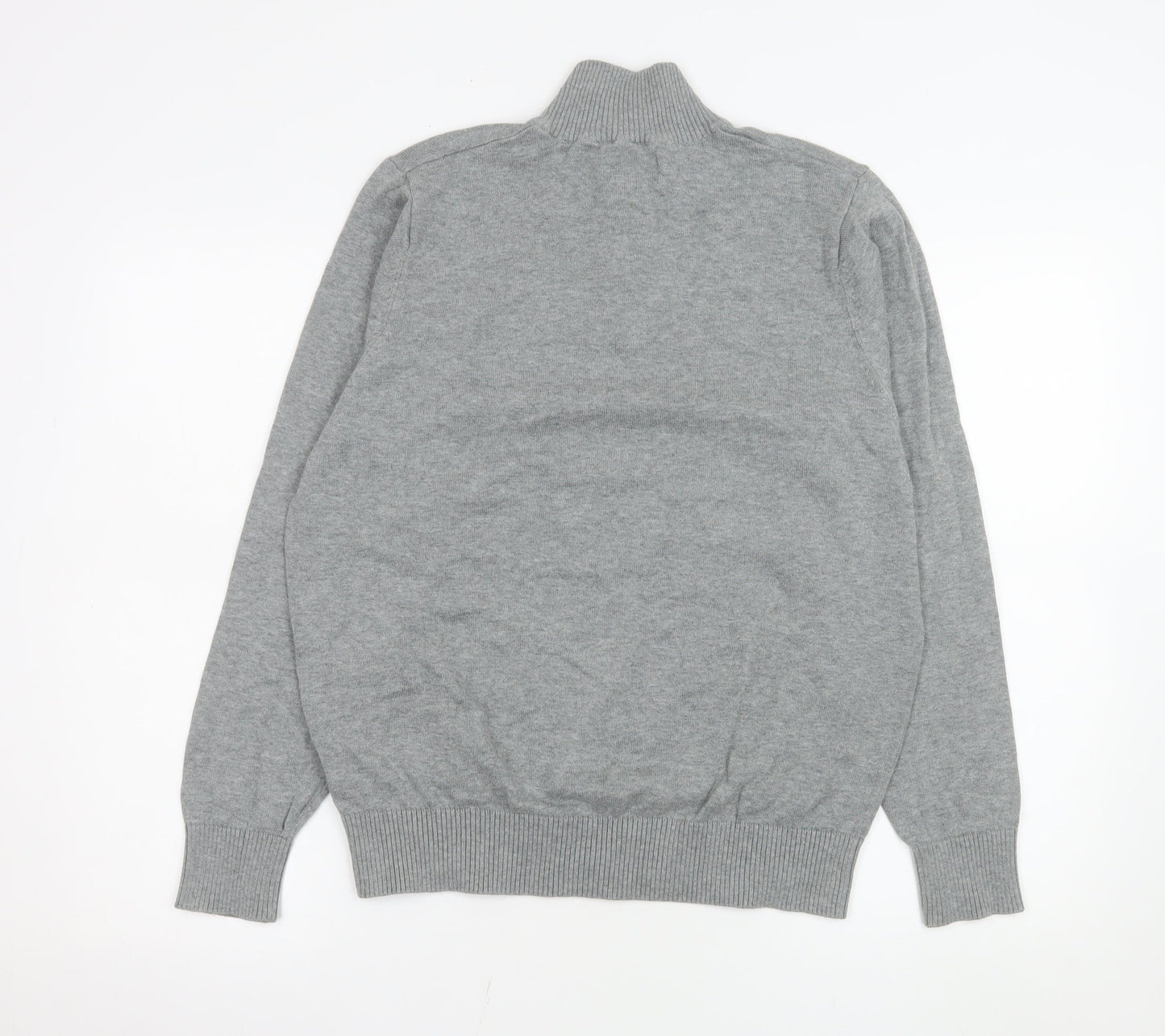 Marks and Spencer Men's Grey Cotton 1/4 Zip Sweatshirt Medium