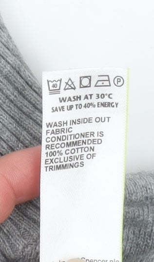Marks and Spencer Men's Grey Cotton 1/4 Zip Sweatshirt Medium