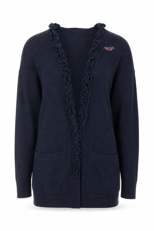 Hollister Womens Blue Ruffle Edge Cardigan XS Long Sleeve Knitwear