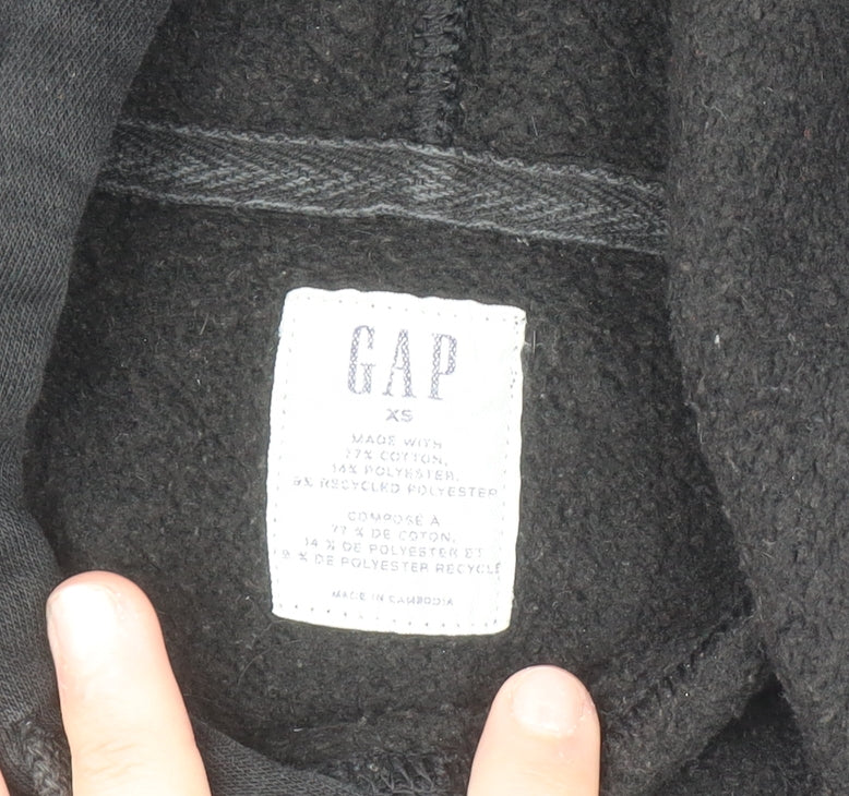 GAP Womens Black XS Pullover Hoodie Cotton Blend Logo Sweatshirt