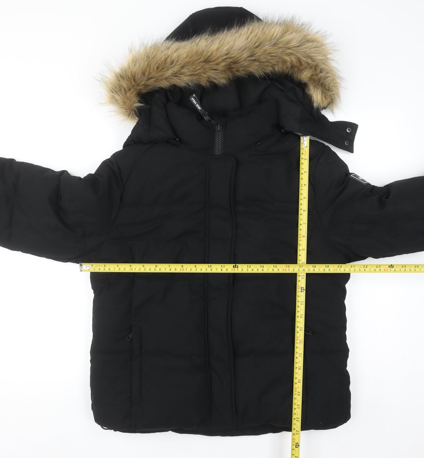Jack Wills Women's Black Faux Fur Hooded Puffer Jacket UK 12