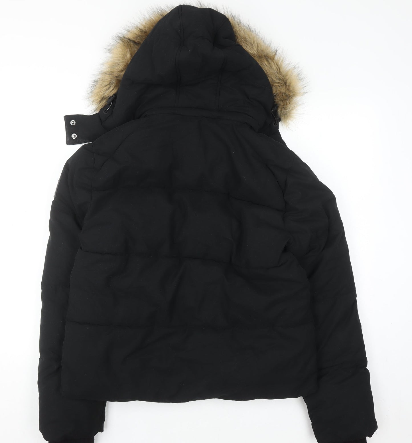 Jack Wills Women's Black Faux Fur Hooded Puffer Jacket UK 12