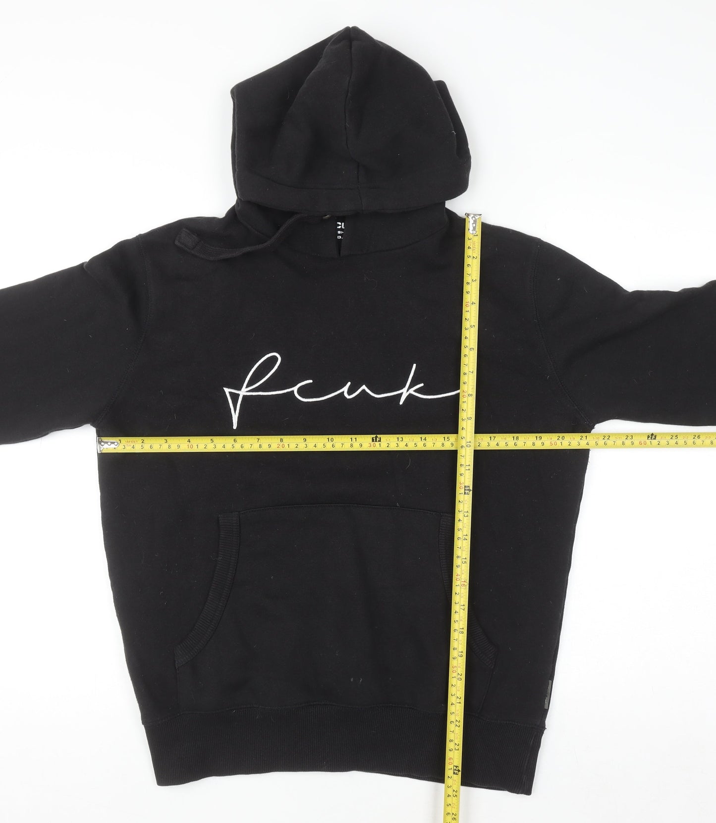 FCUK Womens Black Medium Pullover Hoodie Cotton Blend Logo Design