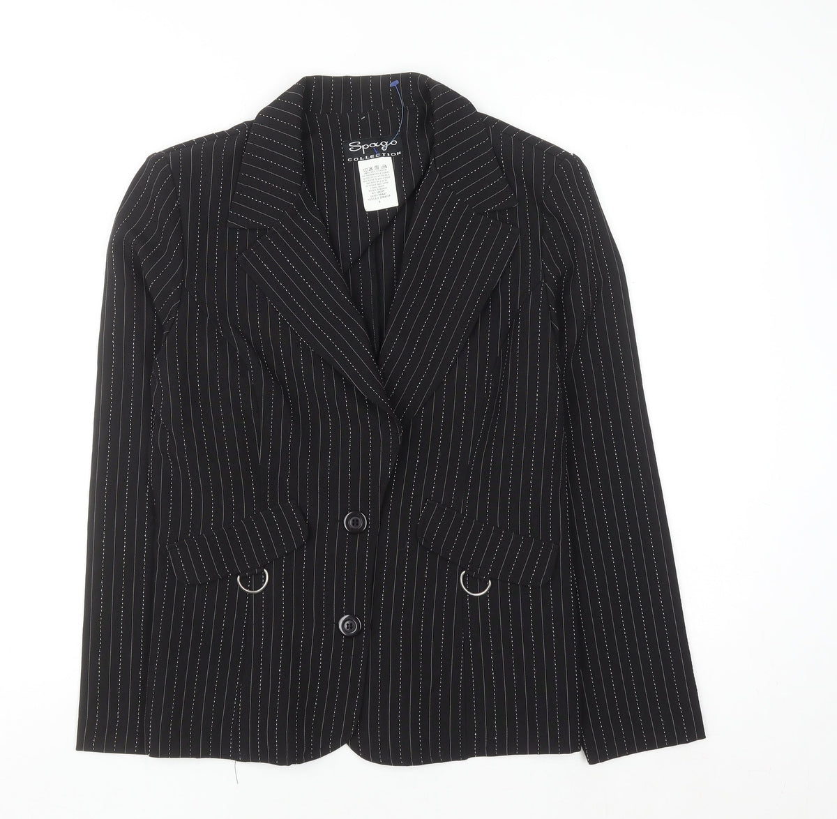 Spago Collection Women Black Pinstripe Two-Button Suit Jacket Size 6