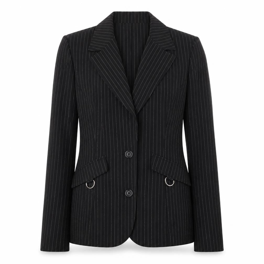 Spago Collection Women Black Pinstripe Two-Button Suit Jacket Size 6