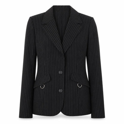 Spago Collection Women Black Pinstripe Two-Button Suit Jacket Size 6