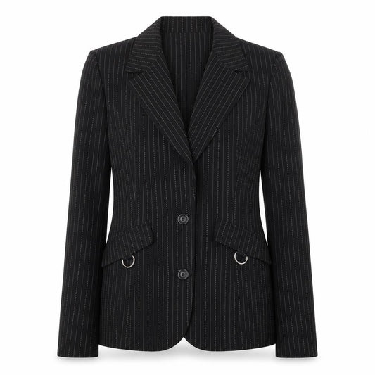 Spago Collection Women Black Pinstripe Two-Button Suit Jacket Size 6
