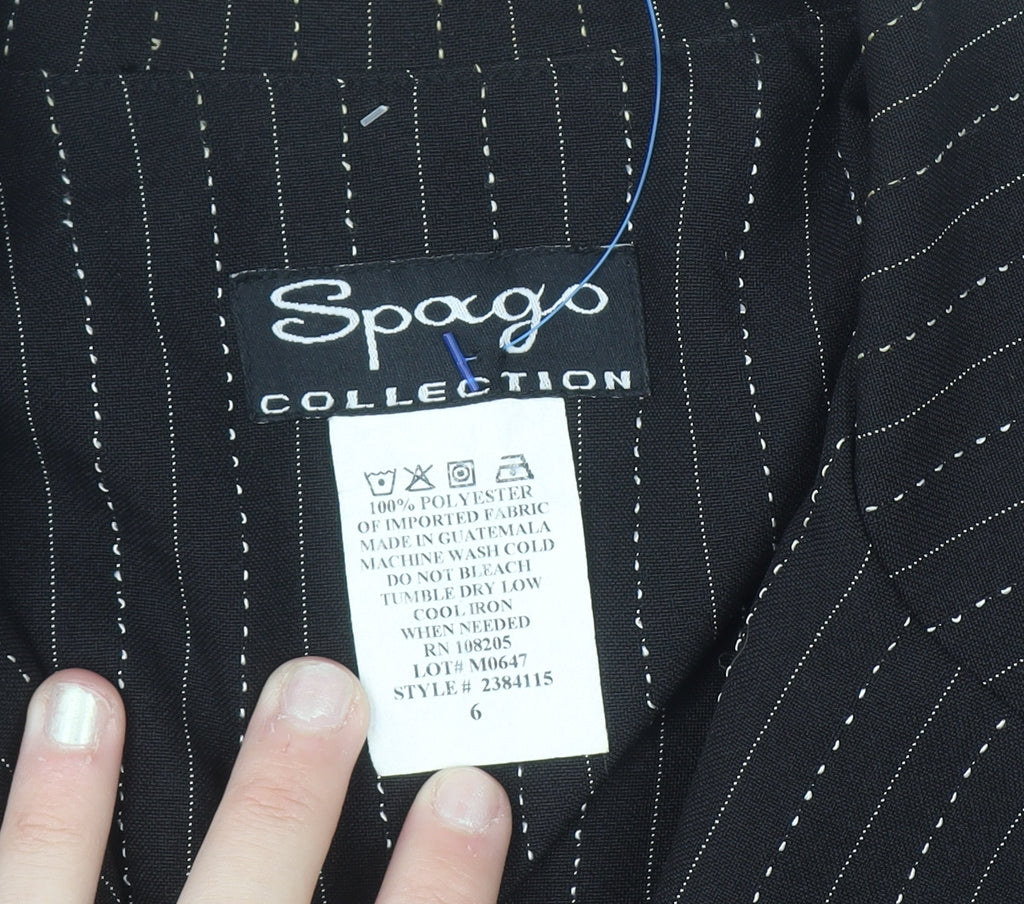 Spago Collection Women Black Pinstripe Two-Button Suit Jacket Size 6