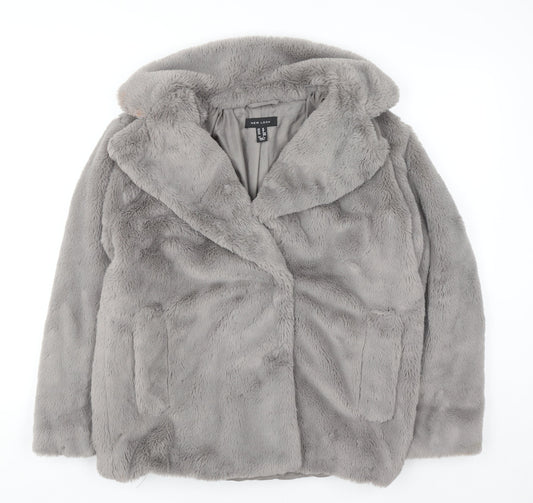 New Look Women’s Grey Faux Fur Mid-Length Coat Size 10