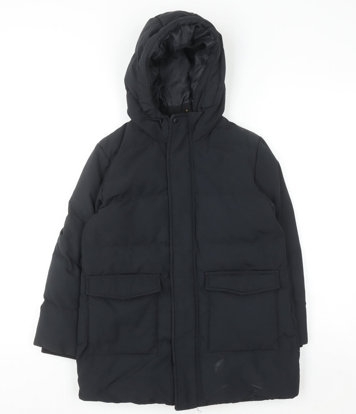 Uniqlo Boys Black 7-8 Years Hooded Puffer Jacket Winter Coat