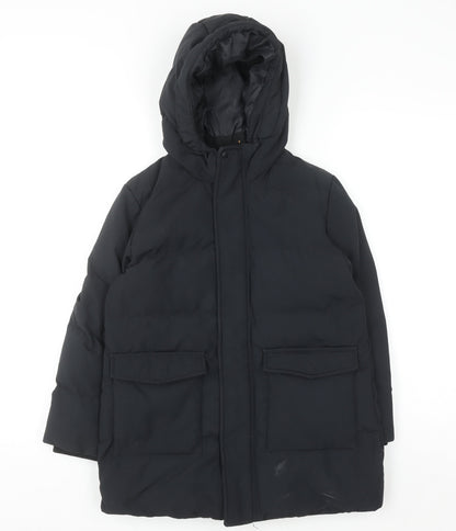 Additional front view of Uniqlo boys’ black 7-8 years hooded puffer jacket winter coat