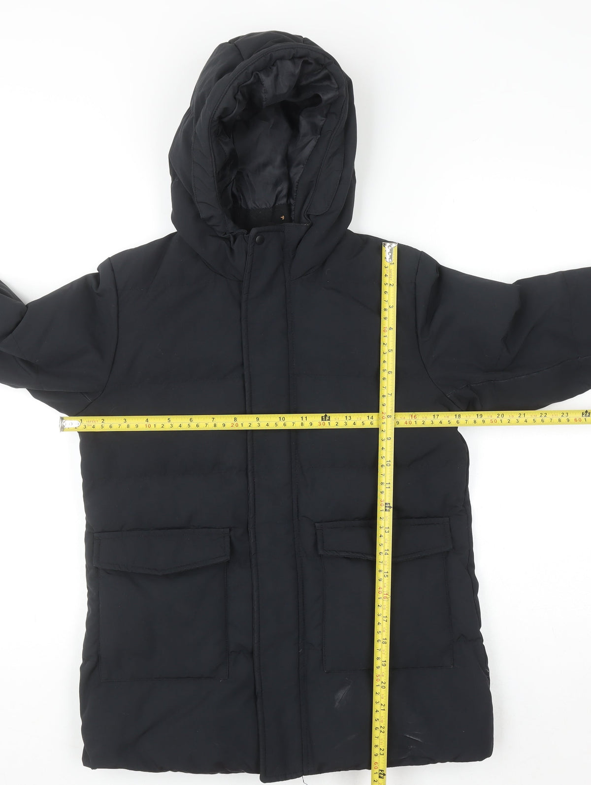 Uniqlo Boys Black 7-8 Years Hooded Puffer Jacket Winter Coat