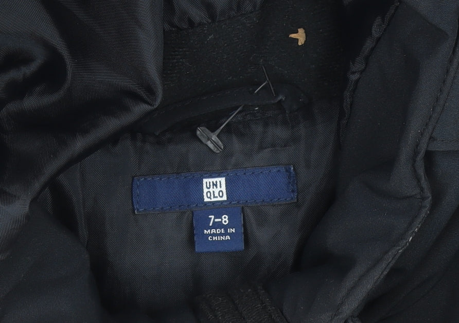 Uniqlo Boys Black 7-8 Years Hooded Puffer Jacket Winter Coat