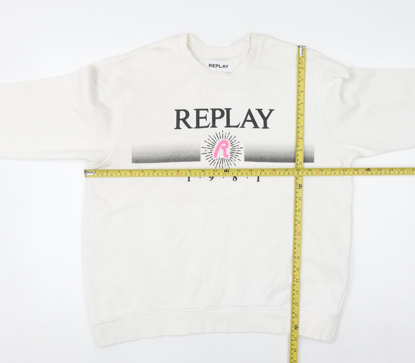 Replay Women White Cotton Blend Sweatshirt Size 3XL Crew Neck