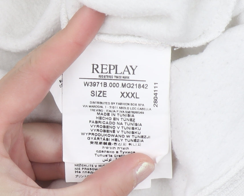Replay Women White Cotton Blend Sweatshirt Size 3XL Crew Neck