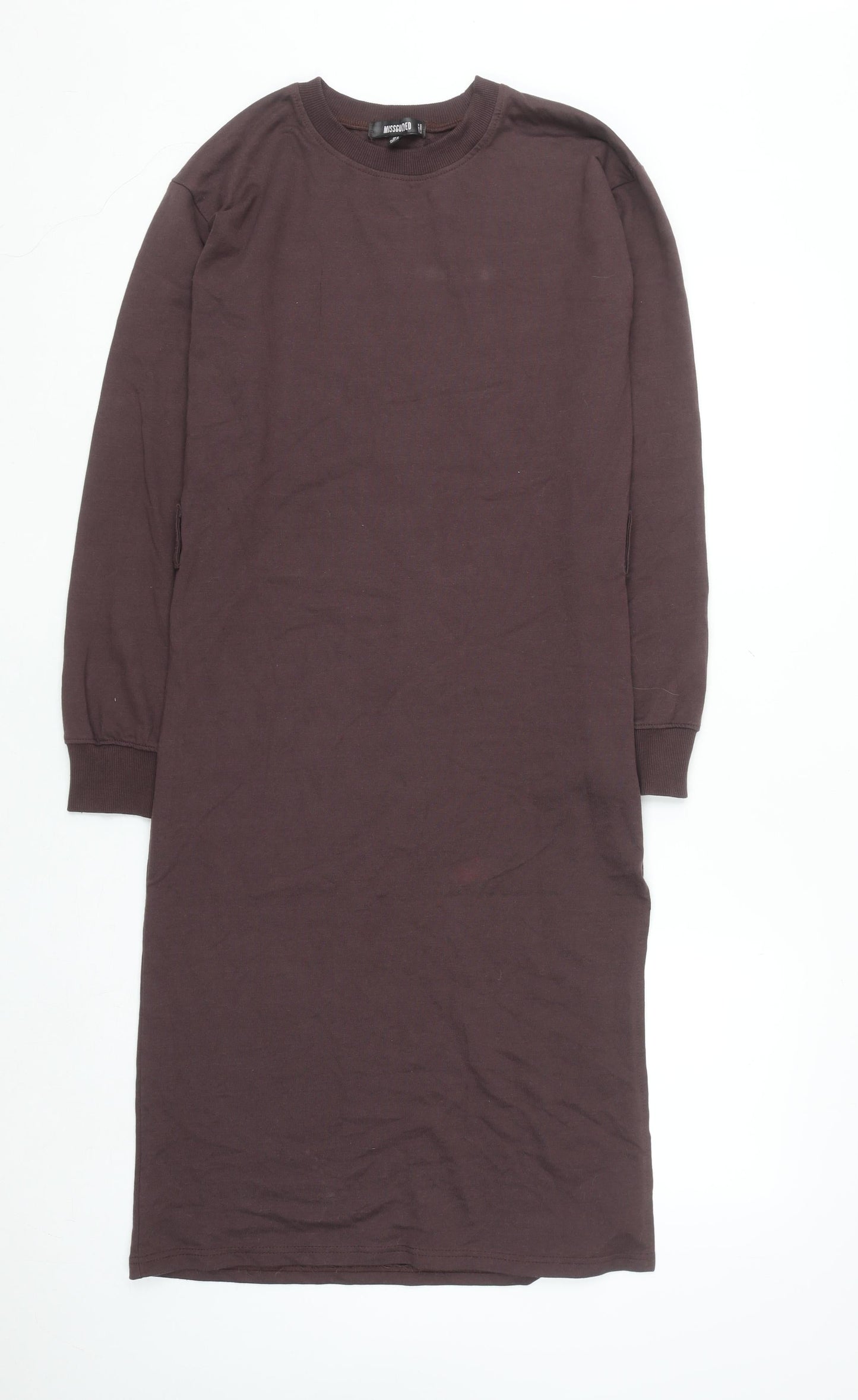 Missguided Women Brown Size 6 Long Sleeve T-Shirt Dress