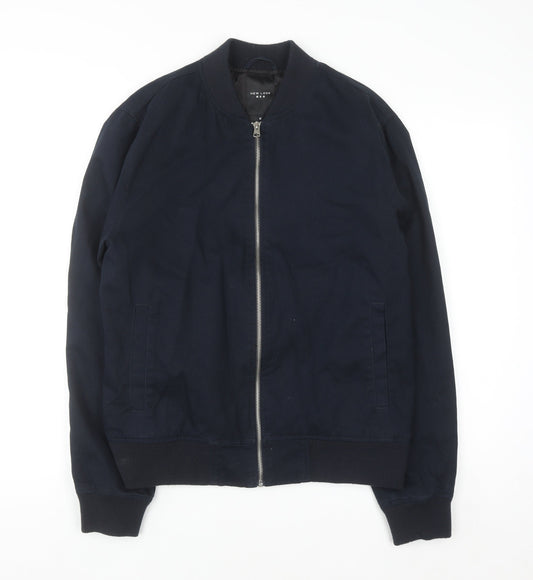 New Look Men Blue Cotton Bomber Jacket M Casual Zip Up
