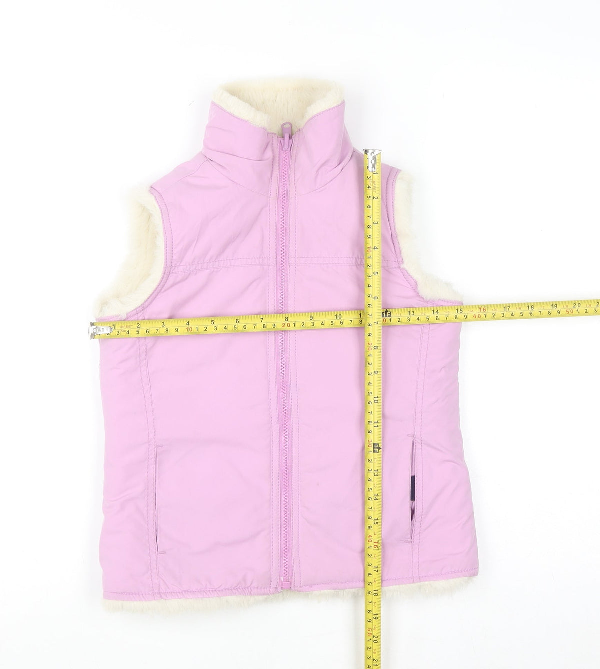 GAP Girls Pink Faux Fur Lined Bodywarmer 8-9 Years Sleeveless Zip Waistcoat