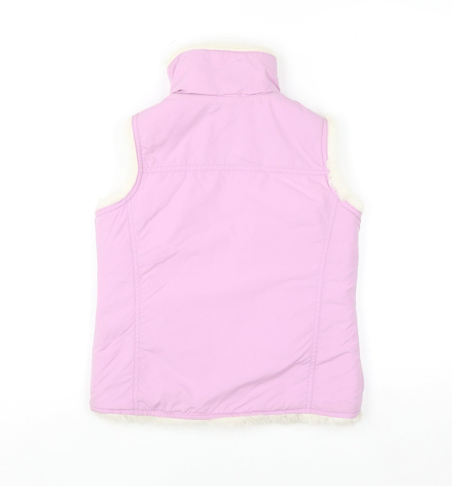 GAP Girls Pink Faux Fur Lined Bodywarmer 8-9 Years Sleeveless Zip Waistcoat