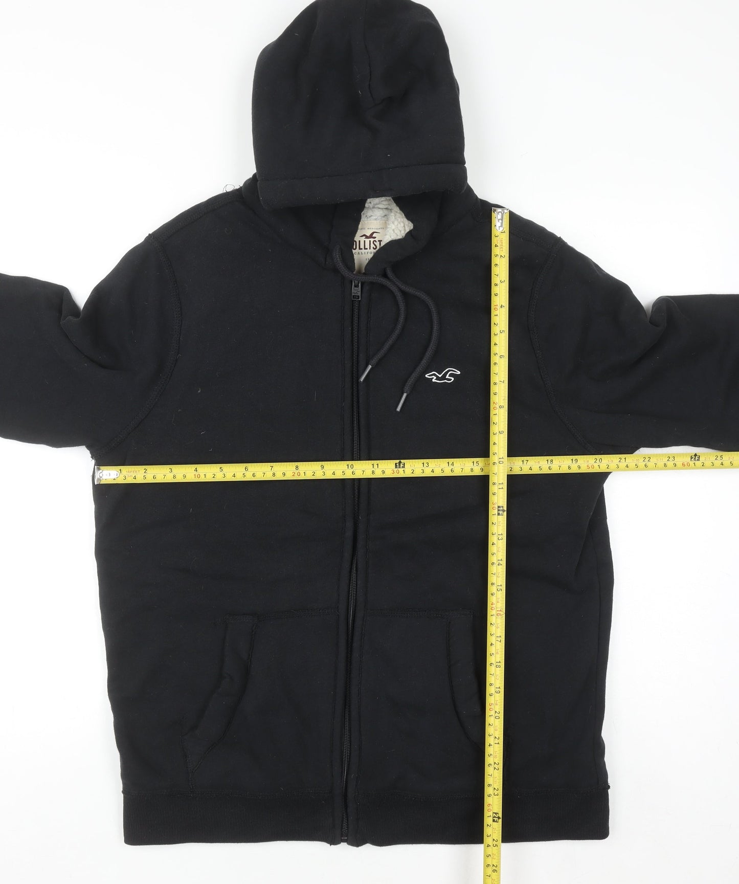 Hollister Women Black Medium Full Zip Hooded Sweatshirt Lined